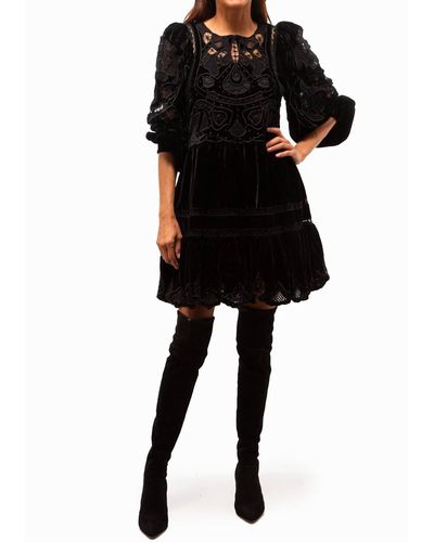 Sea Eliana Embroidery Long Sleeve Dress In Black