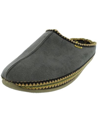 Deer Stags Wherever Faux Suede Knit Trim Mule Slippers - Gray