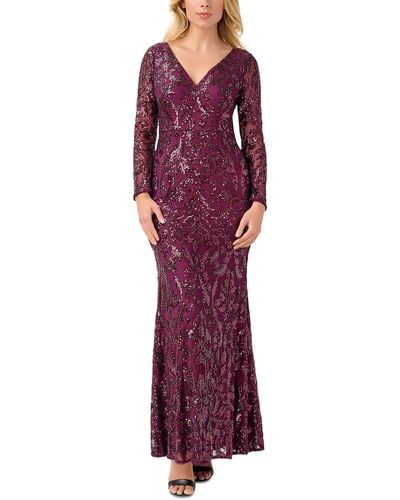 Adrianna Papell Plus Sequined Maxi Evening Dress - Purple