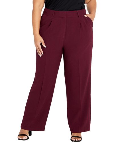 City Chic Plus Audrie Textu High Rise Dress Pants - Red