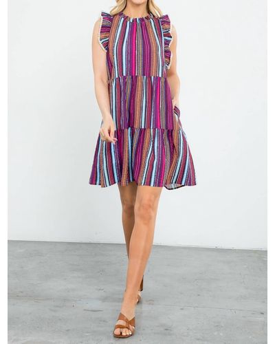 Thml Stripe Print Ruffle Sleeve Dress - Purple