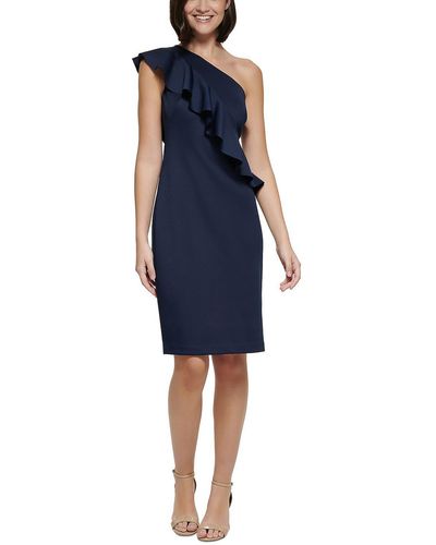 Jessica Howard Ruffled Midi Cocktail And Party Dress - Blue
