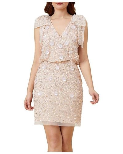 Adrianna Papell 279 Blouson Applique Cocktail And Party Dress - Natural