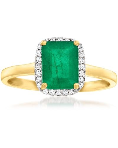 Ross-Simons Emerald Ring With Diamond Accents - Green