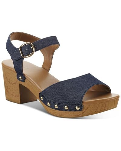 Style & Co. Anddreas Faux Leather Clog Heel Sandals - Blue