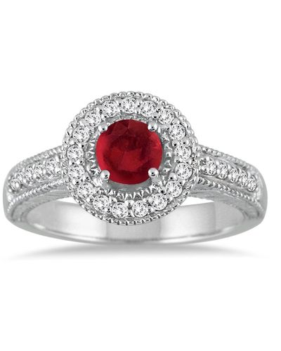 Monary Ruby And Diamond Halo Ring - Red