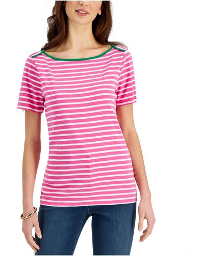 Charter Club Cotton Striped Pullover Top - Red
