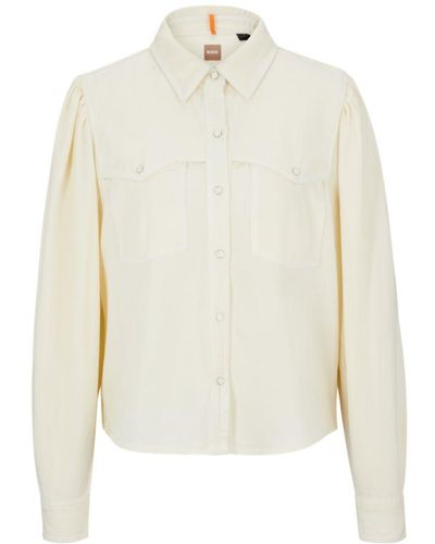 BOSS Regular-fit Blouse With Popper Closures And Point Collar - White