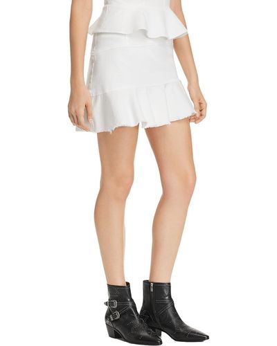 Aqua Jean Ruffled Denim Skirt - White