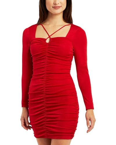 Bcx Juniors Knit Ruched Bodycon Dress - Red