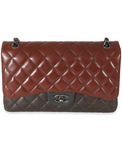 Chanel Bi-color Quilted Lambskin Jumbo Double Flap Bag - Red