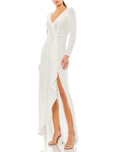 Ieena for Mac Duggal Sequined Long Evening Dress - White