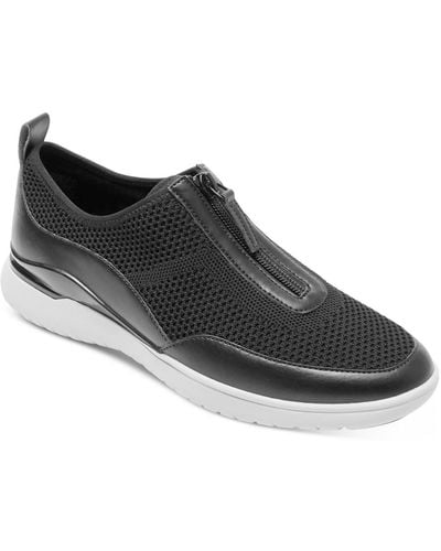 Rockport Tm Sport Zip Rounded Toe Sneaker Form Fitting Mesh Slip-on Sneakers - Black
