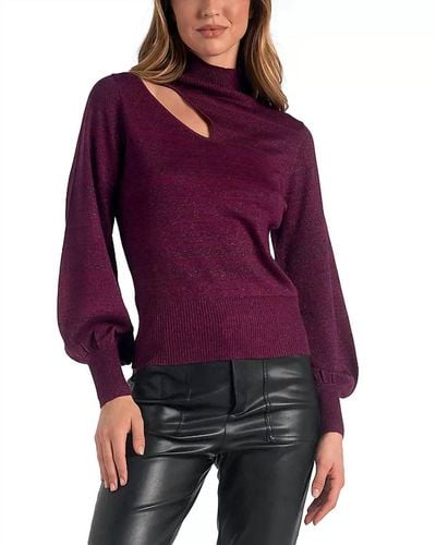 Elan Carrie Cutout Sweater - Purple