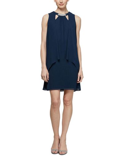 SLNY Chiffon Embellished Cocktail And Party Dress - Blue