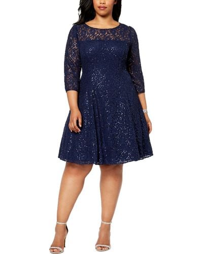 SLNY Sequined Lace Cocktail Dress - Blue