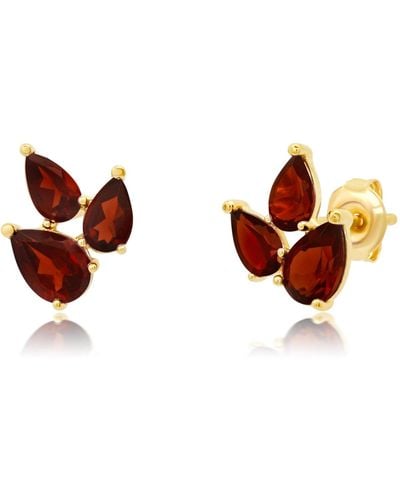 Paige Novick 14k Yellow Gold Cluster Pear Shape Gemstone Stud Earrings - Brown