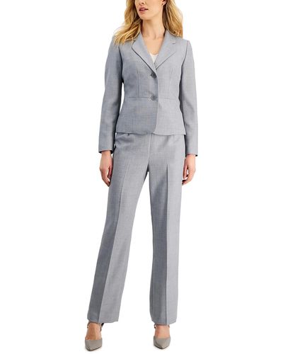 Le Suit Plus Herringbone 2pc Pant Suit - Gray