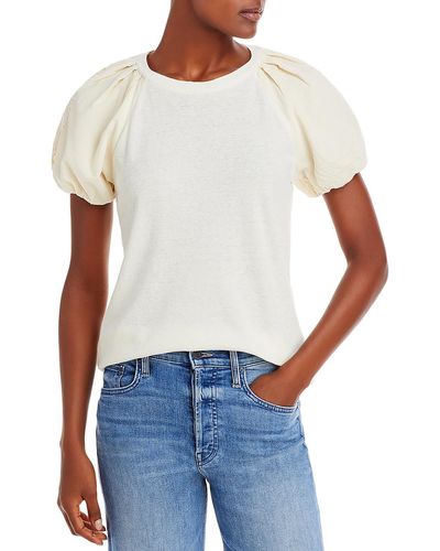 7 For All Mankind Mixed Media Puff Sleeves Pullover Top - White