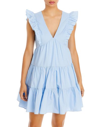 Aqua V-neck Short Mini Dress - Blue