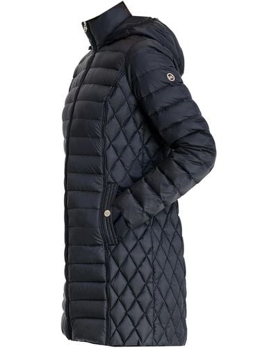 MICHAEL Michael Kors Black Hooded Down Packable Jacket Coat With Removable Hood 3/4 Length Long - Blue