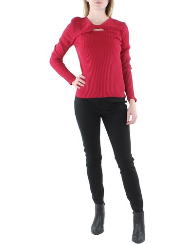 Calvin Klein Cut-out Ribbed Knit Pullover Sweater - Red
