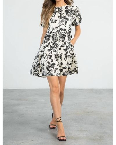 Thml Rose Print Tiered Dress - Gray
