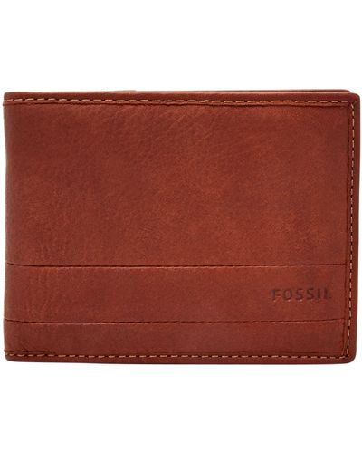 Fossil Men's Leather Wallet Wallet Purse Purse Brown - Red