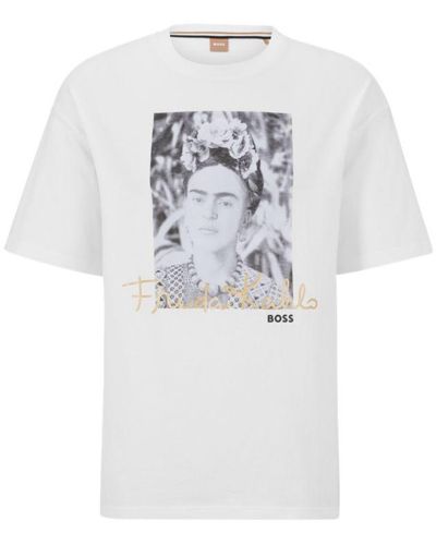 BOSS Relaxed-fit Cotton T-shirt With Frida Kahlo Graphic - White