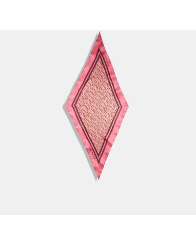 COACH Stacked Coach Print Silk Diamond Scarf - Pink