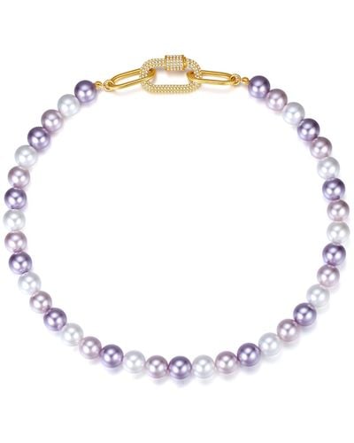 Classicharms Shell Pearl Necklace With Gem-encrusted Carabiner Lock - Purple