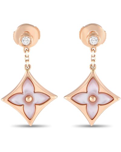 Louis Vuitton Color Blossom 18k Rose Diamond And Mother Of Pearl Dangle Earrings Lv15-041924 - Pink
