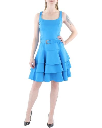 Lauren by Ralph Lauren Faille Belted Mini Fit & Flare Dress - Blue