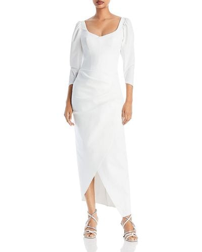 Chiara Boni Skylar Pleated Puff Sleeves Midi Dress - White