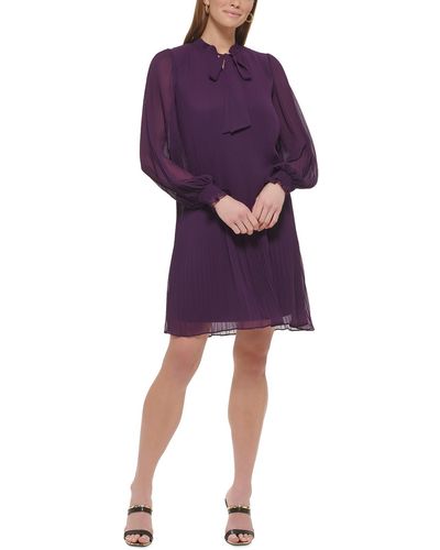 DKNY Pleated Chiffon Shift Dress - Purple