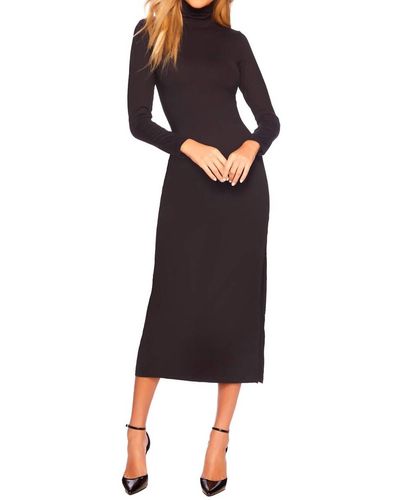 Susana Monaco Long Sleeve Turtleneck Slit Dress - Black