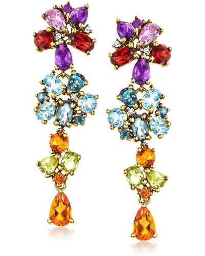 Ross-Simons Multi-gemstone Drop Earrings With Diamond Accents - Multicolor