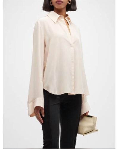 Twp Last Friday Night Silk Button Front Blouse - White