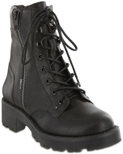 MIA Dean Faux Leather Double Zipper Combat & Lace-up Boots - Black