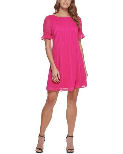 DKNY Chiffon Pintuck Shift Dress - Pink