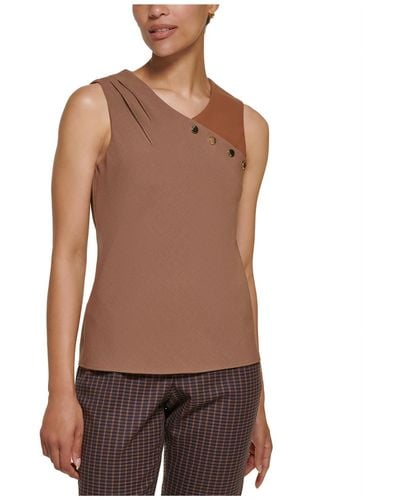 DKNY Petites Mixed Media Casual Blouse - Brown