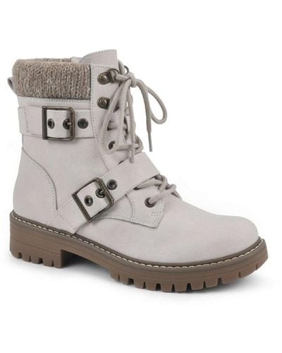 White Mountain Marlee Faux Suede Lugged Sole Combat & Lace-up Boots - Gray
