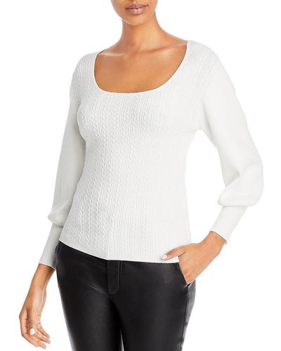 Tahari Cable Knit Boatneck Pullover Top - White
