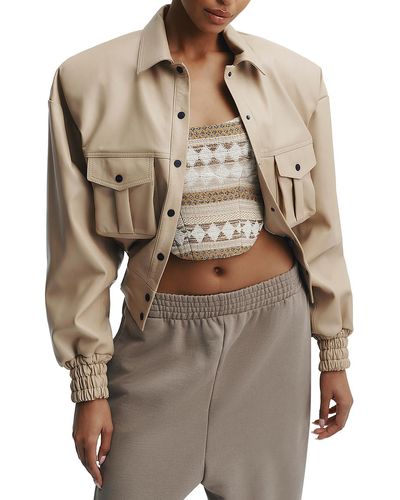 The Mannei Parla Collar Leather Bomber Jacket - Natural