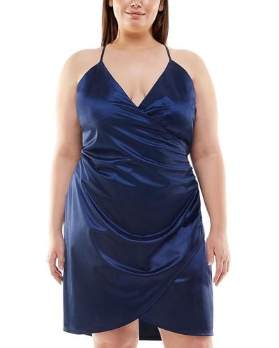 Speechless Plus Satin Mini Wrap Dress - Blue