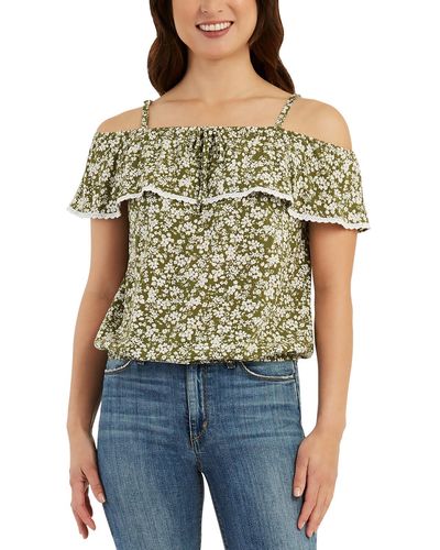 Bcx Crinkled Lace Trim Cropped - Green
