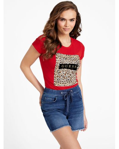 Guess Factory Rhy Leopard Logo Tee - Red