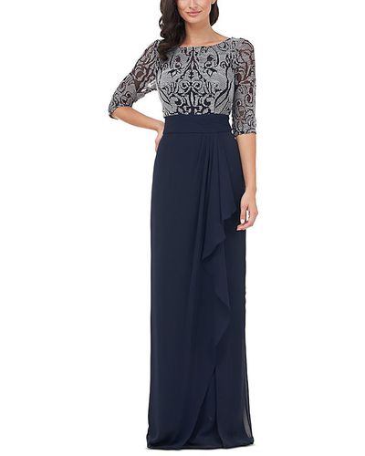 JS Collections Embellished Draped Evening Dress - Blue