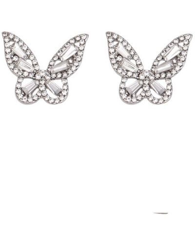 Liv Oliver Embellished Butterfly Stud Earrings - White
