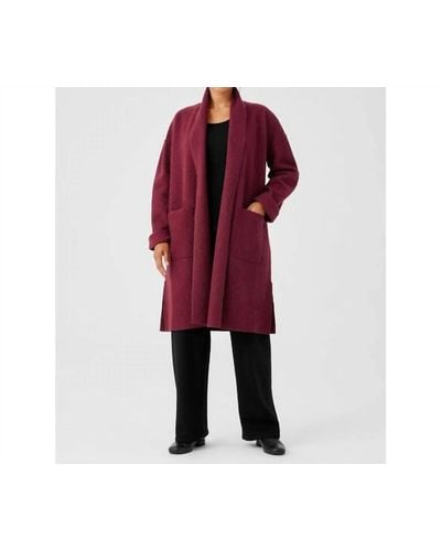 Eileen Fisher Lightweight Boiled Wool High Collar Coat - Red